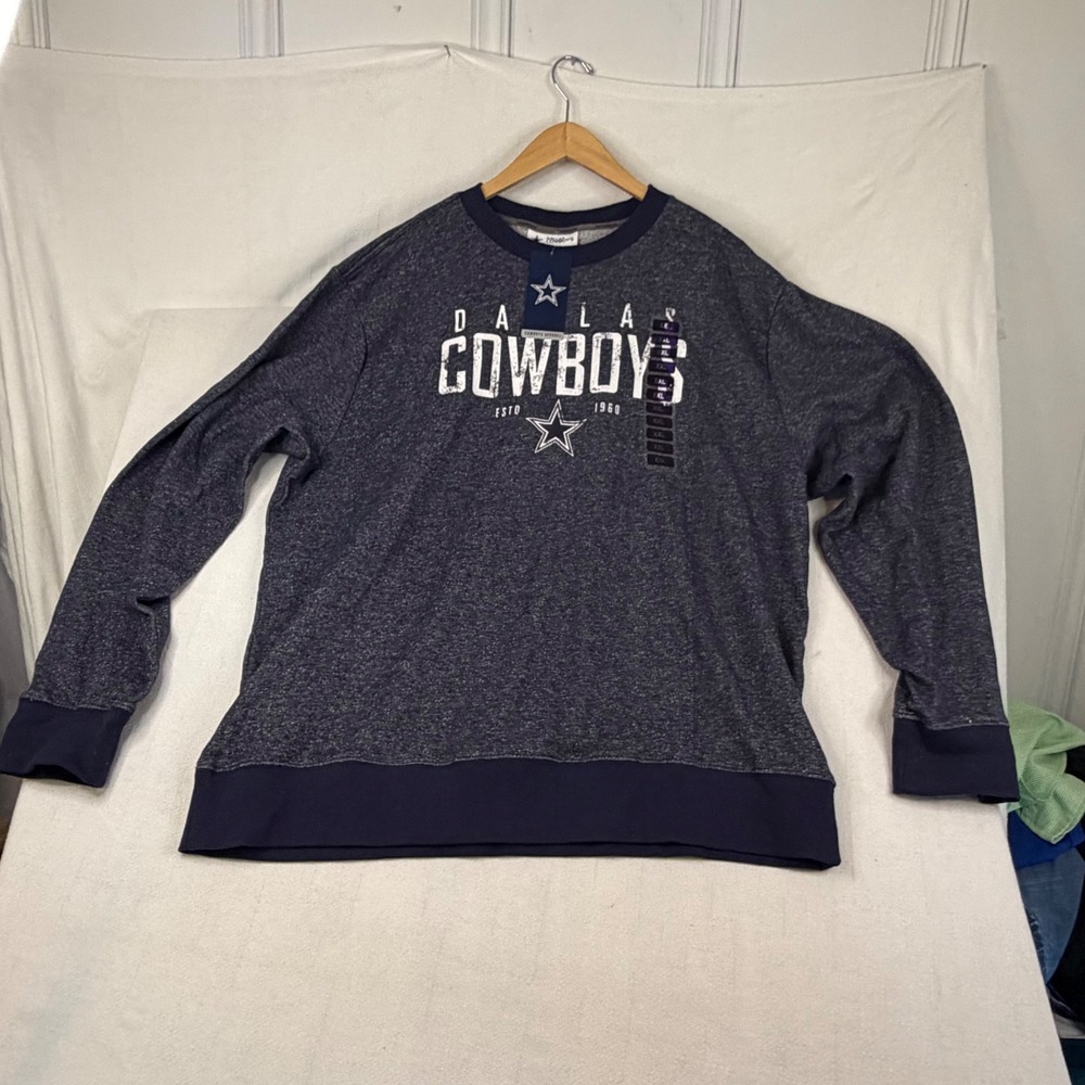 Dallas Cowboys Authentic Mens 2XL Navy Blue Heathered Crew Neck Sweatshirt NEW